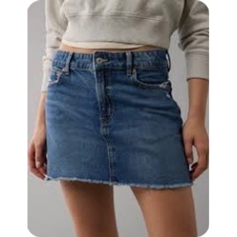 AMERICAN EAGLE Perfect Stretch Mini Denim Skirt Women 14 Blue Raw Hem Casual NWT